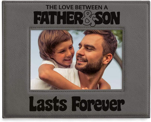 KATE POSH The Love Between a Father & Son is Forever Engraved Leather Picture Frame, Father of The Groom, Best Dad Ever, First Father's Day, Daddy...