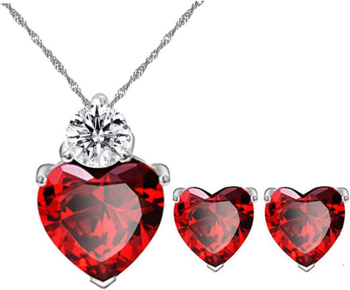 Uloveido Red Crystal Heart Necklace and Earrings Wedding Jewelry Set for Women BME53...