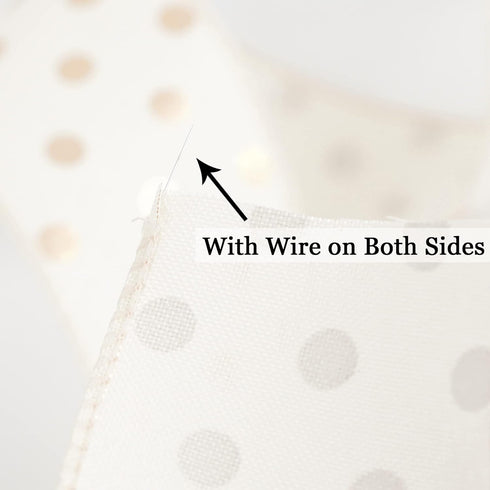 HUIHUANG Gold Polka Dot Wired Ribbon White and Gold Dot Ribbon Wired Edge Burlap Ribbon, 2.5 inch X 10 Yards Wreath Ribbon with Wire for Crafts X-...