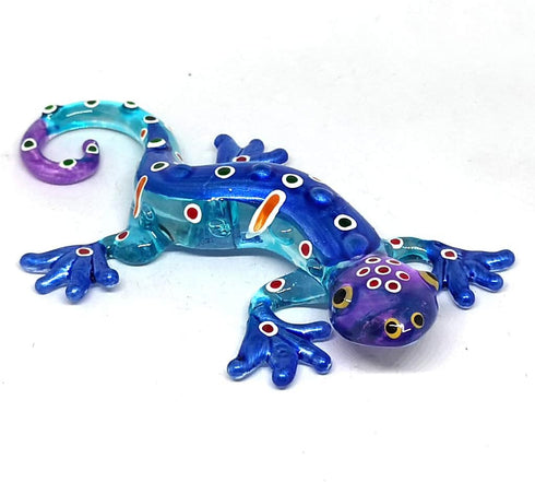 ZOOCRAFT Glass Gecko Figurine Blue Miniature Hand Blown Lampwork Animal Statue Decor...