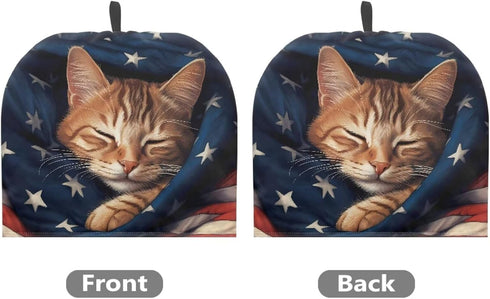 Tutolip US Flag Sleeping Cat Tea Pot Cover Warm Keeper with Top Hanging Loop Insulated Tea Kettle Cover Dust Proof Tea Cosies for Kitchen Home Dec...