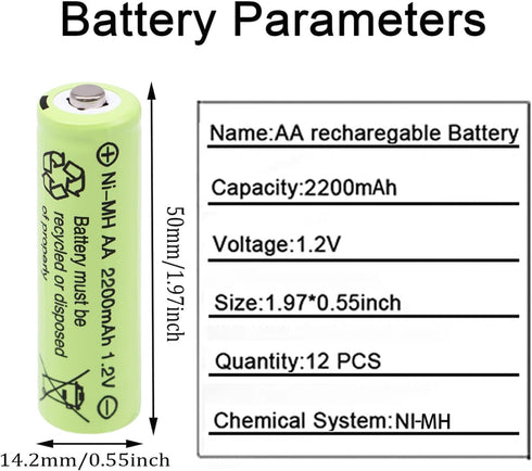 AA Batteries 2200mAh high capacity precharged NI-MH AA Rechargeable Batteries, 1.2V Double A Long Lasting for Toys, Remote controls, Hand held gam...
