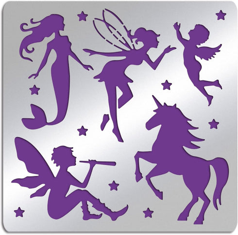 FINGERINSPIRE Metal Fairy Stencil 6.14 inch Square Single Horn Horse Scrapbooking Drawing Stencils Stainless Steel Mermaid Painting Stencils for E...