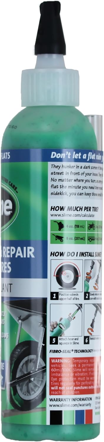 Slime 10007 Flat Tire Puncture Repair Sealant, Prevent and Repair, Small Tubeless Tires, Non-Toxic, eco-Friendly, 8 oz Bottle...