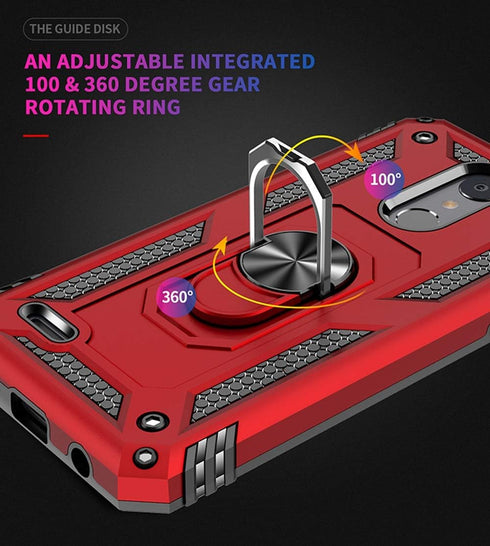 Cellular Phone Case for LG Aristo 2, 3 - Military Grade Shockproof Protective Case with 360 Metal Rotating Ring Kickstand Holder Armor (Sliver)...