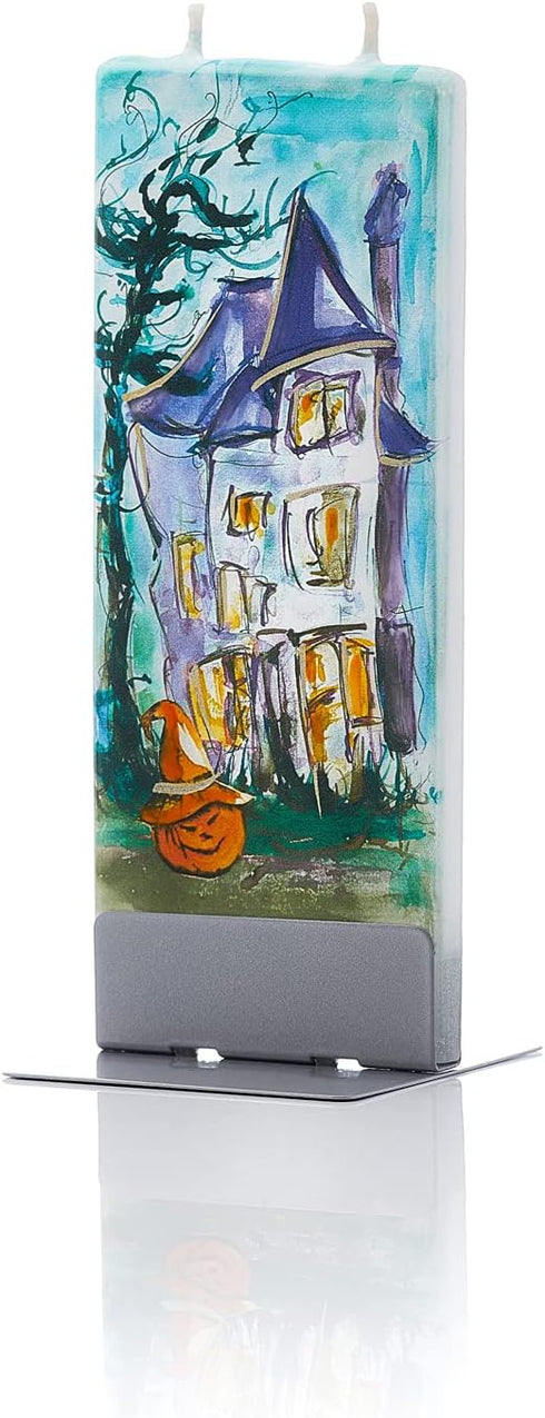 Handmade Flat Candle - Jack-O'-Lantern Haunted House | Hand Painted, Unscented Decorative Candles | Drip-Resistant & Smoke-Free 2 Wick Candle for ...