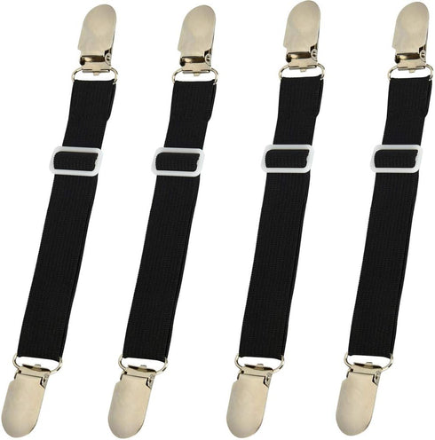 Bed Sheet Clips Straps Holder, Mattress Clips - Adjustable Elastic Bed Sheet Grippers Suspender Fasteners (Black Set of 4)...