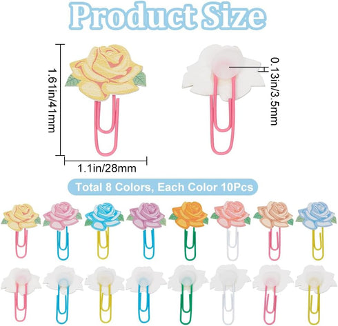 CRASPIRE 80Pcs Rose Paper Clips Flowers Leaf Binder Paperclips Clamps with Clear Box Bookmarks Metal Planner Memo Dispenser for Office Supplies Sc...