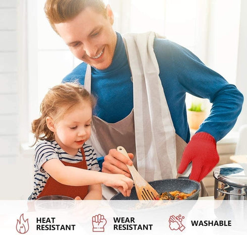 Killer's Instinct Outdoors 1 Pair Heat Resistant Gloves Oven Gloves Heat Resistant with Fingers Red Mitts Kitchen Pot Holders Cotton Mitts Red Kit...