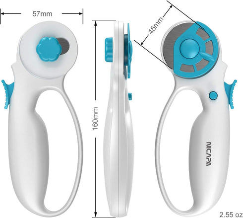 NICAPA 45mm Rotary Cutter for Fabric with Safety Lock Ergonomic Classic Comfort Loop Rotary Cutter for Crafting Sewing Quilting (Extra 5pcs 45mm R...