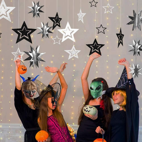 Cheerland Glitter Black Silver Party Decorations Star Garlands Starry Night Streamers Hanging Stars Birthday Twinkle Little Star Moon Decorations ...