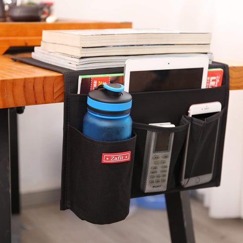 Bedside Storage Organizer - Table Cabinet Organizer Caddy for Remotes, Phone, Glasses (4 Pockets - Black)...