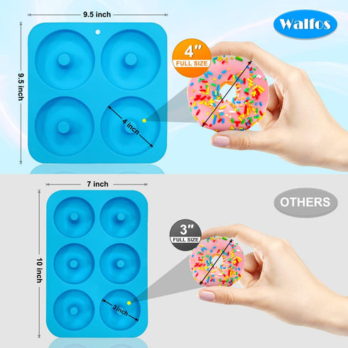 Walfos Full Size Silicone Donut Mold for Baking- 4 Inch Big Size Silicone Doughnut Pan Set for Donut Cake Biscuit Bagels, Heat Resistant, BPA FREE...