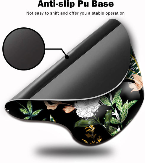 Ergonomic Mouse Pad with Wrist Support, Cute Mouse Pads with Non-Slip PU Base for Home Office Working Studying Easy Typing & Pain Relief Black Flo...