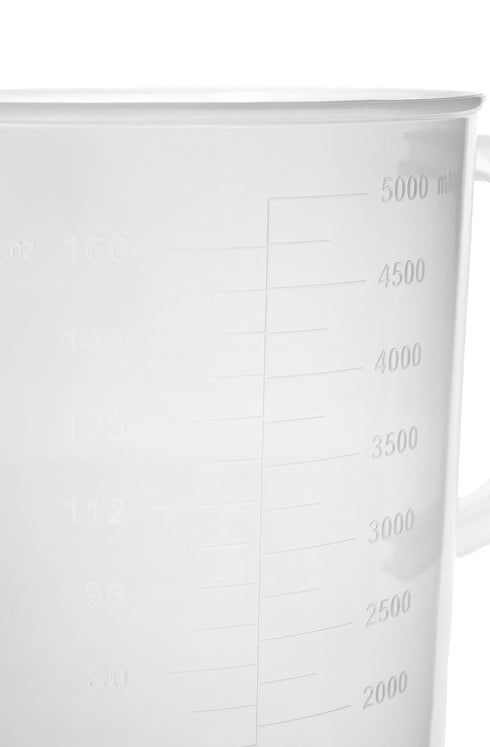 EISCO Measuring Jug, 5000mL (5 Liter) - Short Form - Polypropylene Plastic - Molded Graduations - Chemical Resistant, Autoclavable - Handle for Co...