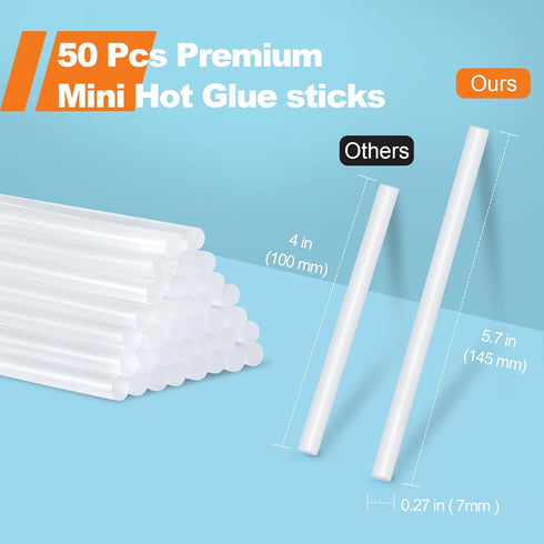 Mini Hot Glue Sticks for Glue Guns, 50-Piece Bulk, 5.7" long x 0.27" diameter, small size, versatile for crafts, DIY home decor and gluing project...