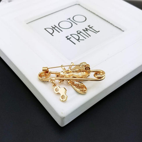 YOQUCOL Cute Honeybee Bee Brooch Pin Cubic Zirconia CZ Crystal Enamel Golden Tone For Women...