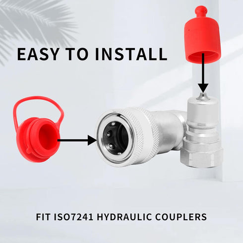 1/2" ISO5675 Hydraulic Coupling Dust Cap and Plug,Red Rubber Male Dust Cap and Female Plug Covers for Hydraulic Quick Coupler 4set...