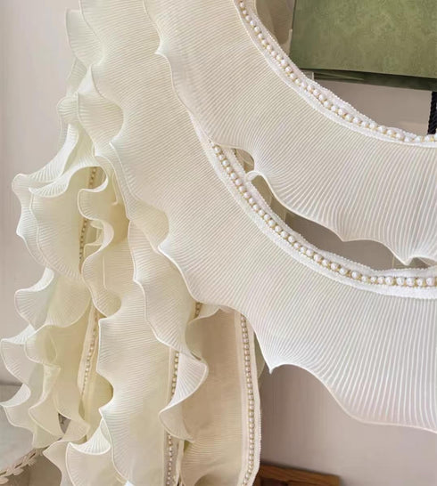 5 Yards Beaded Ruffled Organza Lace Mirror Decoration Bouquet Lace Curtains Home Fabric Lace...