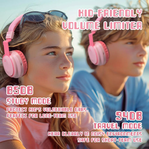 Kids Headphones Bluetooth 5.3 Wireless 60H Play Time Volume Limited 85/110dB Over Ear Foldable Headset with Cable Aux Mic for iPad Notebook Boy Gi...