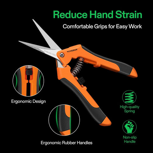 VIVOSUN 2-Pack 6.5 Inch Gardening Scissors Hand Pruner Pruning Shear with Straight Stainless Steel Blades Orange...
