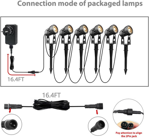 Extension Cable Outdoor 2 Pin for Garden LED Spotlight, Black Extension Cords Outdoor Waterproof (16.4 FT)...