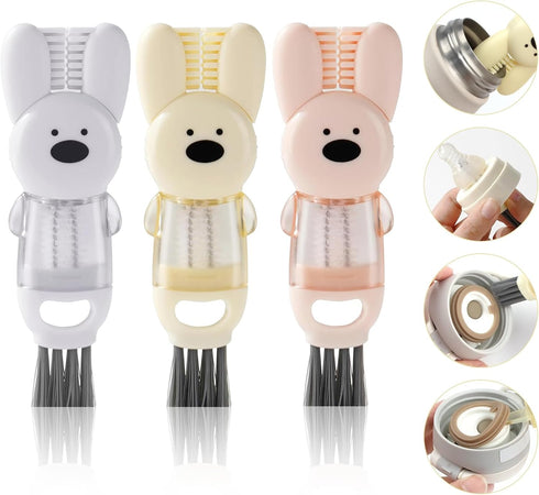4 in 1 Cup Lid Cleaning Brush Set, 3Pcs Portable Cup Lid Cleaner Rabbit Shape Crevice Cleaning Brush Multifunctional Crevice Gap Cleaner Brush Cup...
