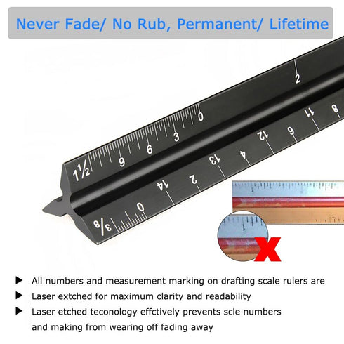 Architectural Scale Ruler,12" Aluminum Architect Triangular Ruler Engineers Ruler,Construction rulers for Architects, Blueprint,Students, Draftsme...