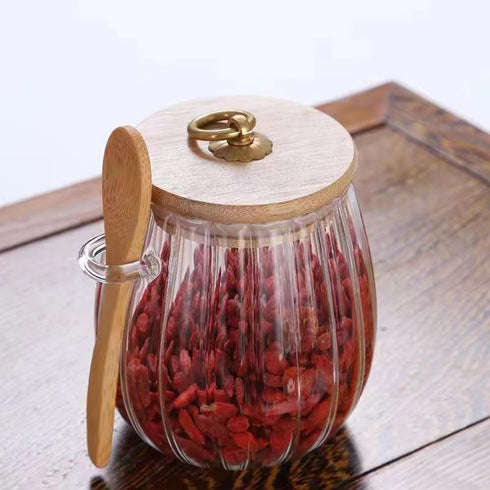 Sugar Container with Bamboo Lid and Spoon,21 oz Sugar Bowl Glass Jar for Coffee Bar Accessories Coffee Canister Kitchen Decor Housewarming Christm...