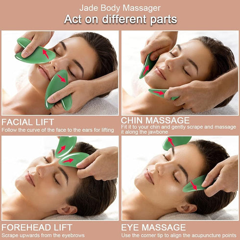 Gua Sha Massager Tool, 2 Pcs Natural Jade Stone Guasha Board, Gua Sha Scrapping Massager Stones for Physical Therapy and SPA Acupuncture Therapy, ...