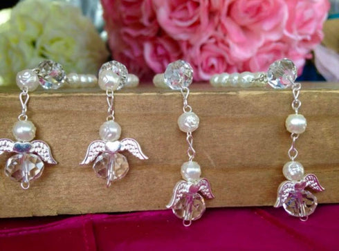 25 Pc Ivory Color Baptism Favors with Angels Mini Rosaries Silver Plated Acrylic Beads/ Recuerditos De Bautismo/ Christening Favors/ Decenarios/ D...