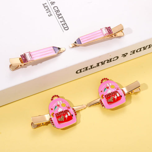 2Pairs Back to School Hair Clips,Cute Apple Hair Clips Back-to-school Themed School Bus Bag Pencil Hairpins for Teacher Appreciation Gifts (2Pairs...