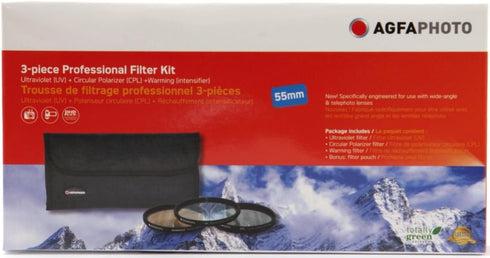 AGFA 3-Piece Professional Filter Kit 55mm - Ultraviolet (UV) + Circular Polarizor (CPL) + Warming Intensifier APFTK55...