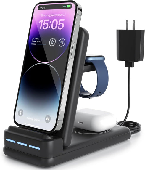 DNTGVUP Wireless Charger for Multiple Devices: 3 in 1 Fast Portable Charging Station for iPhone/for iWatch/for AirPods - Foldable Travel Friendly ...