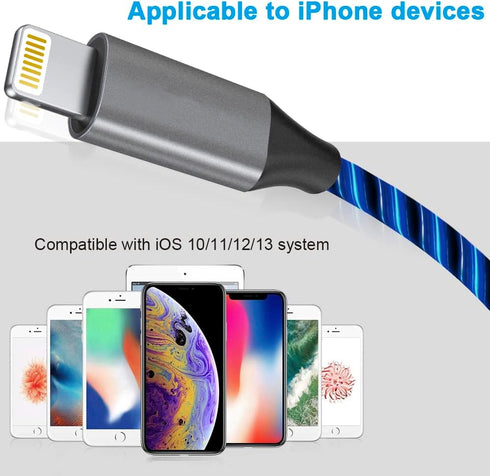 iPhone Charger Cable, MFi Certified 6ft LED Light Up Visible Lightning Charger Charging Cord Compatible with iPhone12 Plus/XS/XR/X /8 Plus / 8/7 P...