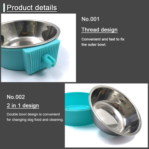 N//A 2Pcs Crate Dog Bowl, Removable Stainless Steel Hanging Pet Cage Bowl, Pet Food Water Bowl for Cat Puppy Bird Rabbit (Green,Blue)...