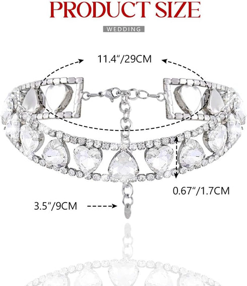 Zoestar Rhinestone Choker Necklace Jewelry Silver Sparkly Crystal Heart Neck Chain for Women...