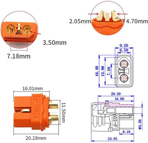 5Pcs XT60i Connector XT60I-F Plug Female with Sheath Housing for RC Lipo Battery FPV Drone Solar Batteries...
