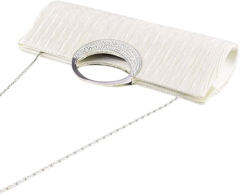 Rhinestone Satin Pleated Evening Clutches Bridal Wedding Handbag Purse Evening Bags...