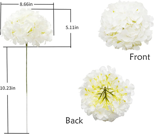 DuHouse Artificial Bigger Silk Hydrangea Flower Heads with Stem Fake White Hydrangea Flowers for Wedding Home Garden Centerpiece Pack of 6...