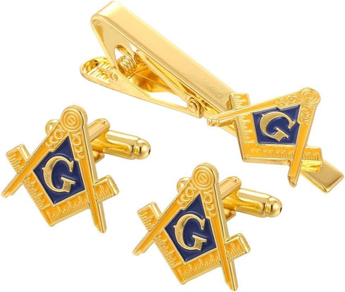 Gudeke Masonic Compasses Freemason Mason Pin and Cuff links and Tie Clip Set...