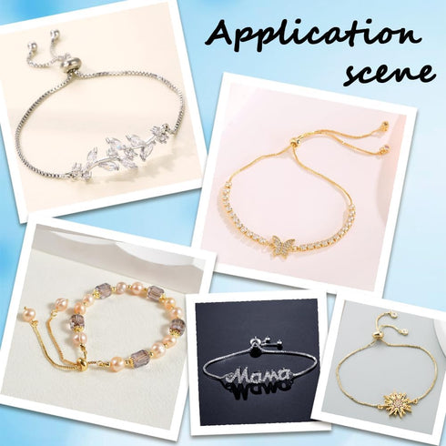1 Box 12Pcs 9.84 Inch Adjustable Slider Bracelet Chain Slider Chain Bracelets Extender Chains with Rhinestone Brass Slider Bracelets Findings for ...
