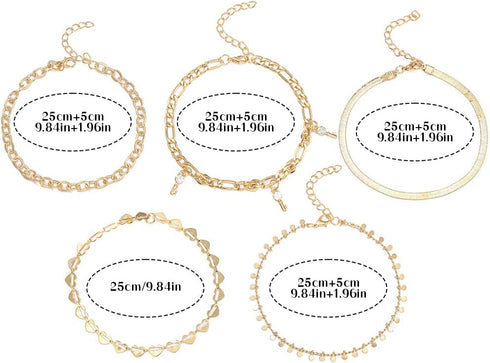 Boho Layered Link Anklets Sequin Heart Ankle Bracelets Beach Foot Jewelry for Women...