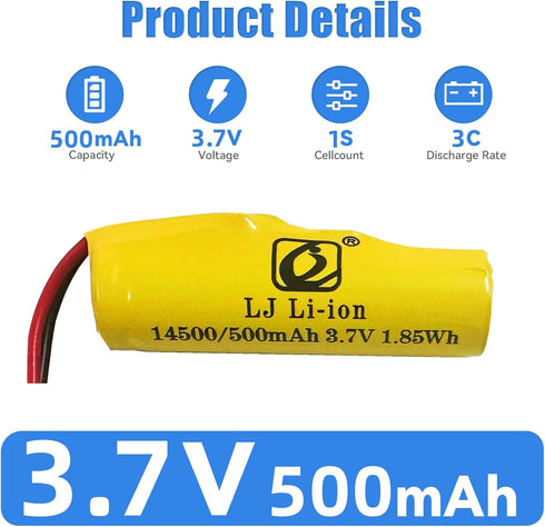 2 pcs 3.7V 14500 500mAh Batteries with 4 in 1 SM2P Charger for C2 D828 E35 DE38 DE40 DE50 DE55 TB202 TM141 Double Sided RC Stunt Car Small Tumblin...
