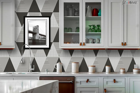 Y1337 Peel and Stick Wallpaper Geometric Triangle 17.7" x 9.8ft Gray Removable Diamond Self Adhesive Contact Paper Shelf Liner for Office Backgrou...