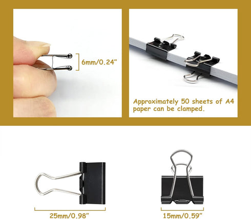 120Pcs Mini Binder Clips, 5/8 inch(15mm), Paper Clamps Small Size for Office Supplies, Black...