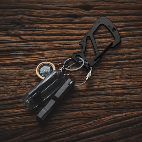 KeyUnity KS00BK Carabiner Clip Multitool Stainless Steel 7 Tools in 1 | Quick Release Clasp | Wrench | Cross Screwdriver | Slotted Screwdriver | B...