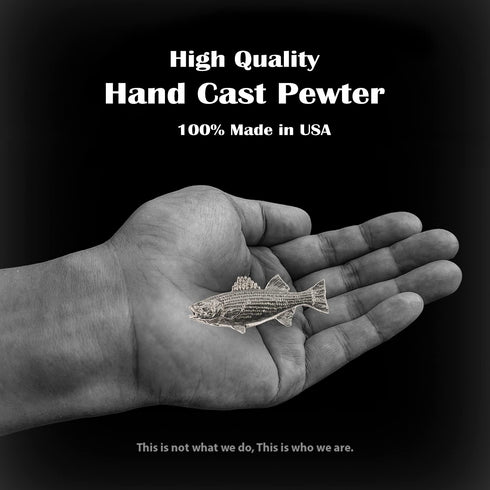 Striped Bass Fish Pin, Large, Pewter, Lapel, Hat, Pins, Brooch, Brooches, Jewelry, Gift, Handmade in the USA, 200 Fish Designs Available. S050 (An...