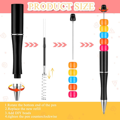 Crtiin 50 Pieces Plastic Beadable Pen Bulk Bead Ballpoint Pen Shaft Black Ink Beaded Pens with 50 Refills for DIY Making Gift Kids Students Office...