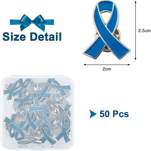 WANDIC 50 Pcs Blue Ribbon Pin, Colon Cancer Prostate Cancer Awareness Ribbons Lapel Pins Hope Brooch Enamel Jewelry Badges for Man or Women...